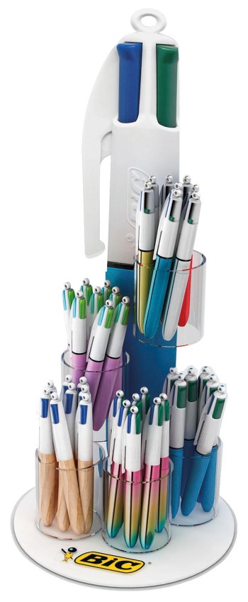 EXPOSITOR BOLÍGRAFOS CUATRO COLORES 60 UNDS.+ 100 BIC CRISTAL AZUL BIC