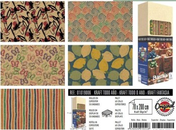 ROLLO PAPEL REGALO KRAFT TODO EL AÑO 70X150CM BASIKA