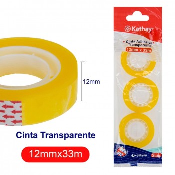 BLISTER 3 CINTAS ADHESIVA TRANSPARENTE 12X33 KATHAY 3200
