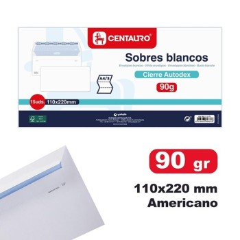 PACK 15UNDS. SOBRE 110X220 AMERICANO 90GR. KATHAY 1070
