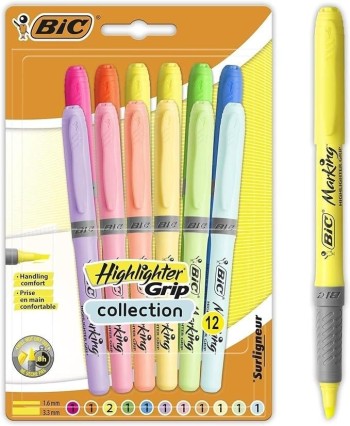 MARCADORES FLUO Y PASTEL 12 COLORES BIC