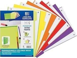 SEPARADORES A4 5H POLIPROPILENO COLORES VIVOS OXFORD 037