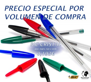 BOLÍGRAFOS BIC CRISTAL PRECIO ESPECIAL POR VOLUMEN DE COMPRA